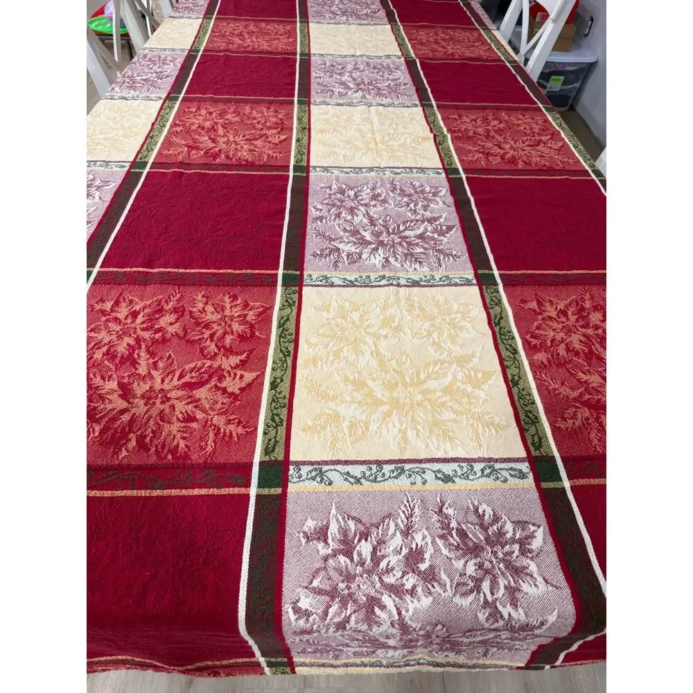 Fall Harvest Jacquard Woven Tablecloth Autumn Leaves Burgundy Gold 54x87 Decor